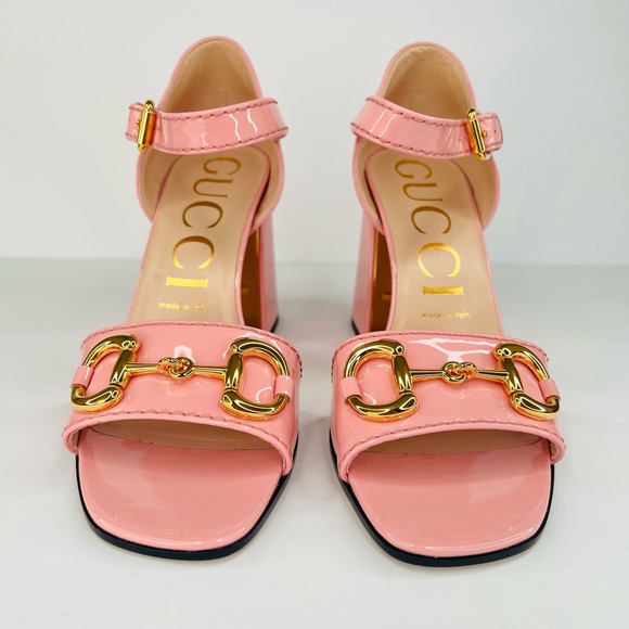 GUCCI Baby Buckle Horsebit Ankle Strap Chunky Heel Patent Leather Sandal EU 39.5 - Picture 4 of 12